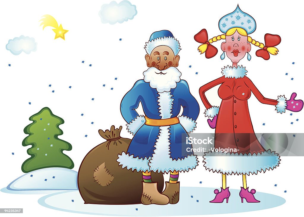 Santa con il Nipote femmina - arte vettoriale royalty-free di A forma di stella