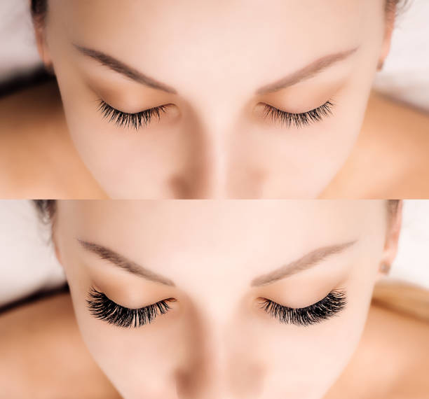 istock Eyelash Extension. Comparison of female eyes before and after 942353728