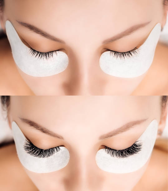 istock Eyelash Extension. Comparison of female eyes before and after 942354890