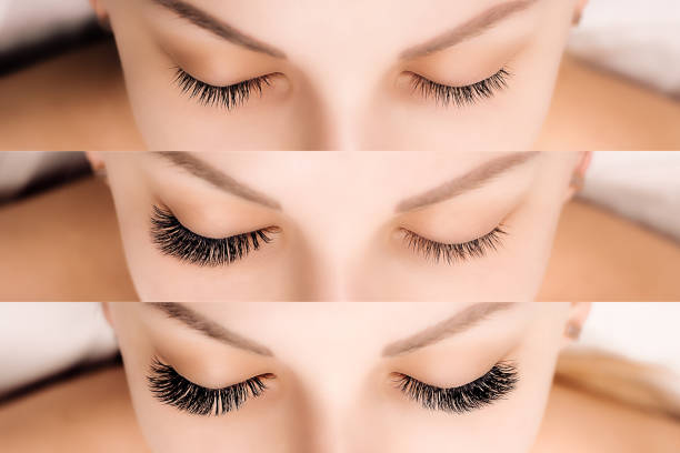 istock Eyelash Extension. Comparison of female eyes before and after 942357548