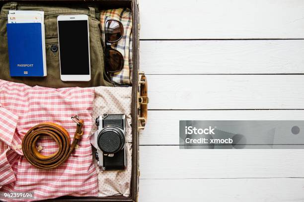 Packing Suitcase Travel Concept Stock Photo - Download Image Now - Suitcase, Packing, Cityscape