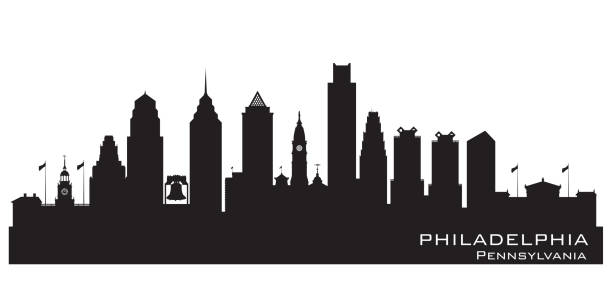 ilustraciones, imágenes clip art, dibujos animados e iconos de stock de silueta de horizonte de ciudad de philadelphia pensilvania - philadelphia