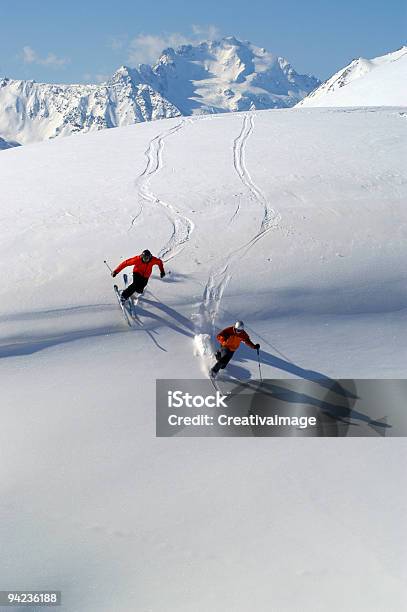 Skiers In Offpiste Stock Photo - Download Image Now - Skiing, Ski, Mountain