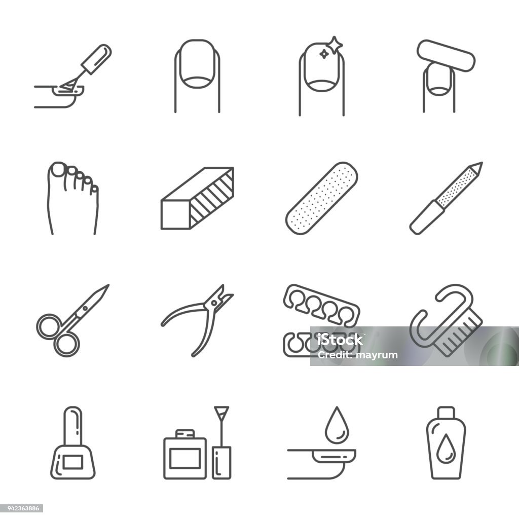 Manicure set of vector icons, nails care, outline style Fingernail stock vector