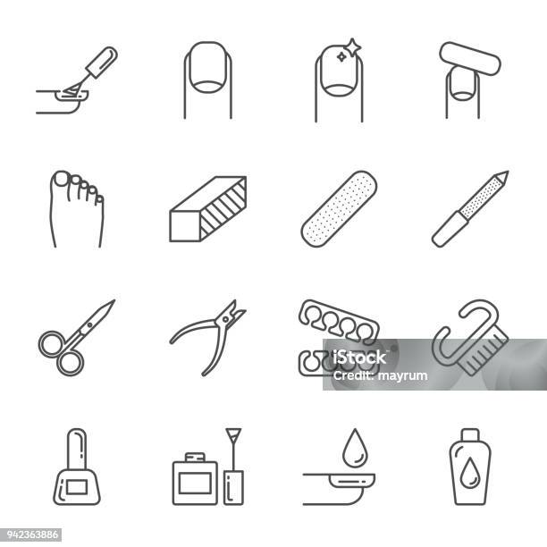 Manicure Set Of Vector Icons Nails Care Outline Style Stock Illustration - Download Image Now