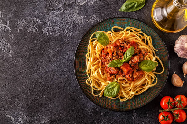 Italian pasta bolognese. Italian pasta bolognese. Top view. bolognese sauce photos stock pictures, royalty-free photos & images