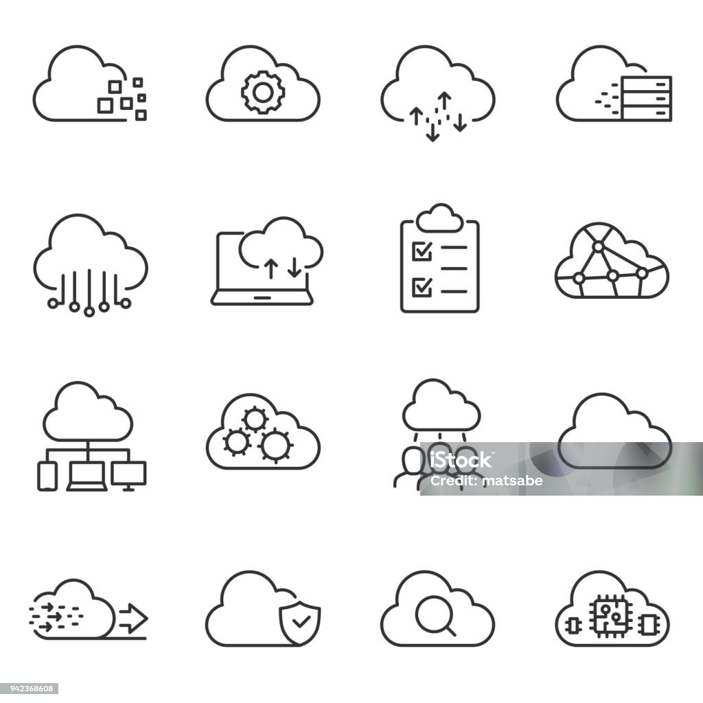 Cloud computing und Speicherung der Daten-Symbole eingestellt. Linie mit editierbaren Schlaganfall - Lizenzfrei Cloud Computing Vektorgrafik