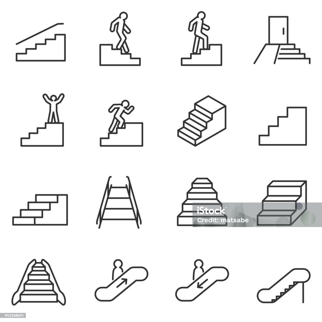 Ensemble d’icônes escalier. La ligne barrée modifiable - clipart vectoriel de Escalier libre de droits