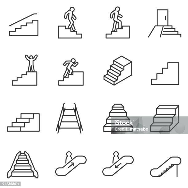 Ensemble Dicônes Escalier La Ligne Barrée Modifiable Vecteurs libres de droits et plus d'images vectorielles de Escalier