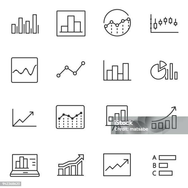 Statistic Icons Set Line With Editable Stroke Stock Illustration - Download Image Now - Icon Symbol, Graph, Chart