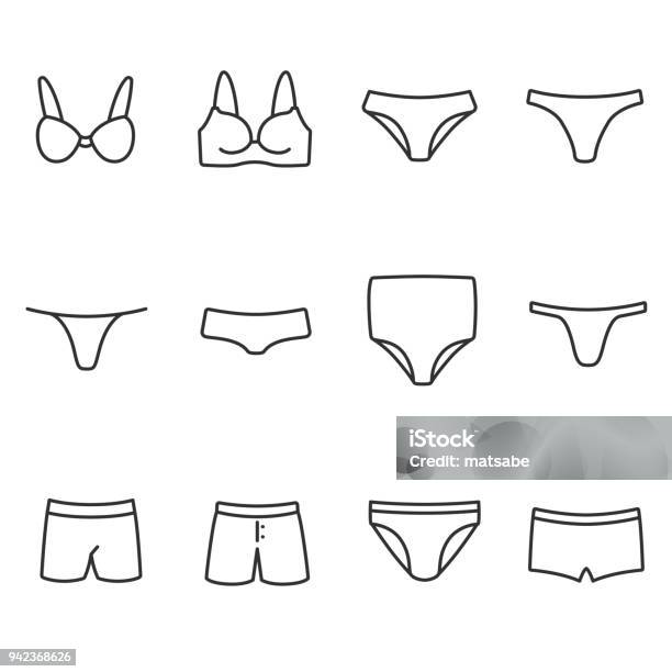 Underwear Icons Set Line With Editable Stroke Stock Illustration - Download Image Now - Underwear, Icon Symbol, Men's Underpants