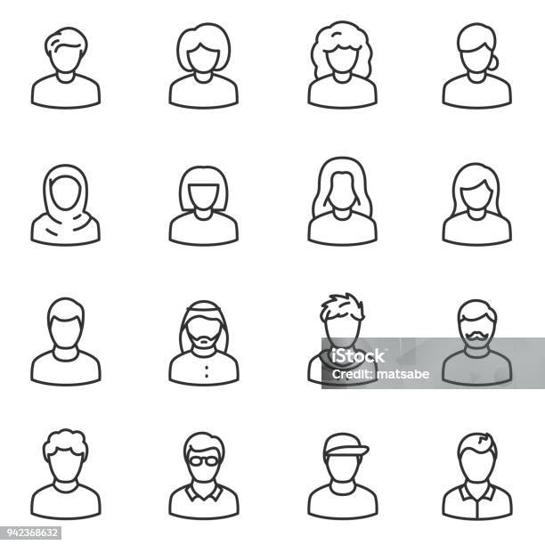 Male And Female Avatars Icon Set Peoples Line With Editable Stroke Stock Illustration - Download Image Now