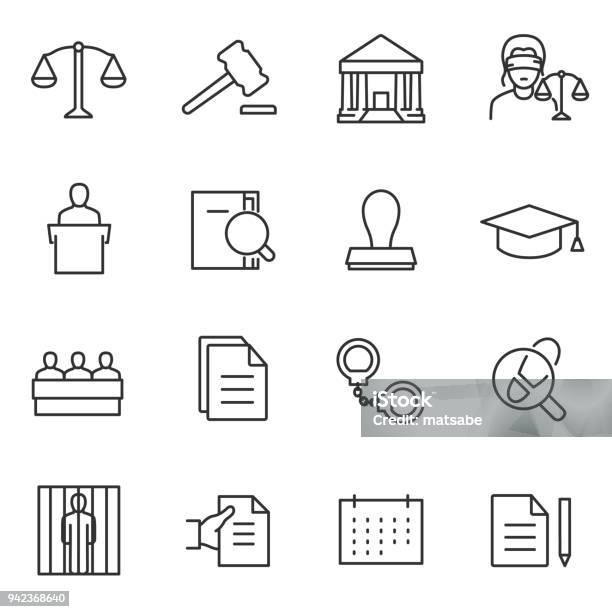 Law Icon Set Line With Editable Stroke Stock Illustration - Download Image Now - Icon Symbol, Prison, Gavel