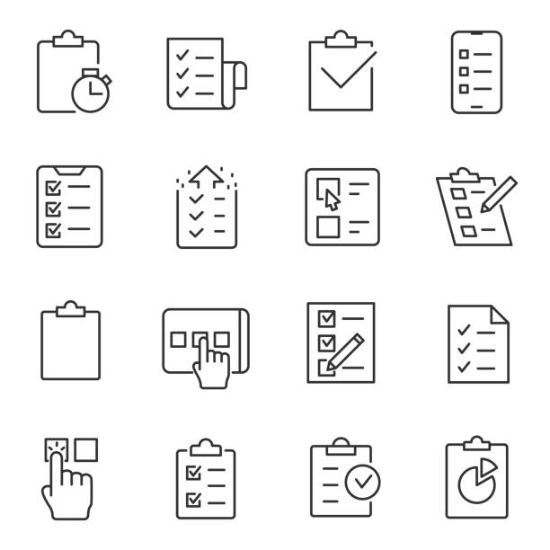 Checklist, testing and polling icons set. Line with editable stroke Checklist, testing and polling icons set. linear design. Line with editable stroke online survey icon stock illustrations