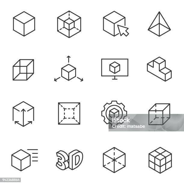 3d Modeling Icon Set 3dimensional Model Line With Editable Stroke Stock Illustration - Download Image Now