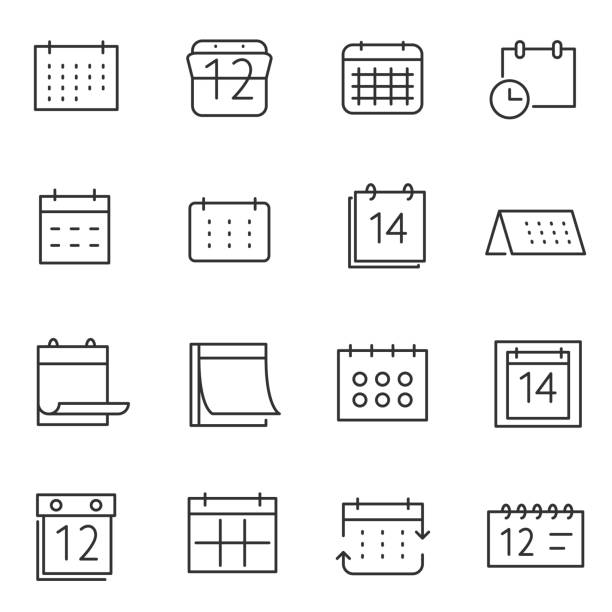 달력 아이콘 세트입니다. 편집 가능한 획 선 - office group of objects vector symbol stock illustrations