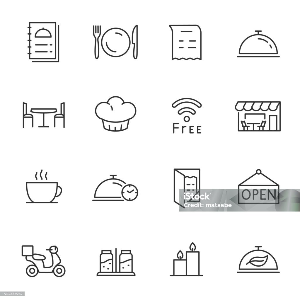 Restaurant, icons set. Line with Editable stroke Restaurant, icons set. Collection of different icons. Line with Editable stroke Icon Symbol stock vector