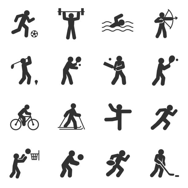 ilustrações, clipart, desenhos animados e ícones de esporte. conjunto de ícones monocromáticos. diferentes tipos de esportes - soccer sign ball speed