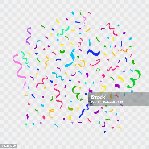 Colorful Bright Falling Confetti And Ribbon Stock Illustration - Download Image Now - Confetti, Vector, Circle
