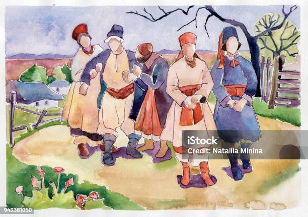 The Old Rural Wedding Watercolor Stock Illustration - Download Image Now - Abstract, Adult, Antique