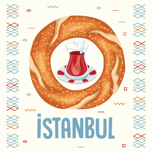 Vector Illustration Of Turkish Bagel And Tea Vector Illustration Of Turkish Bagel And Tea baklava stock illustrations