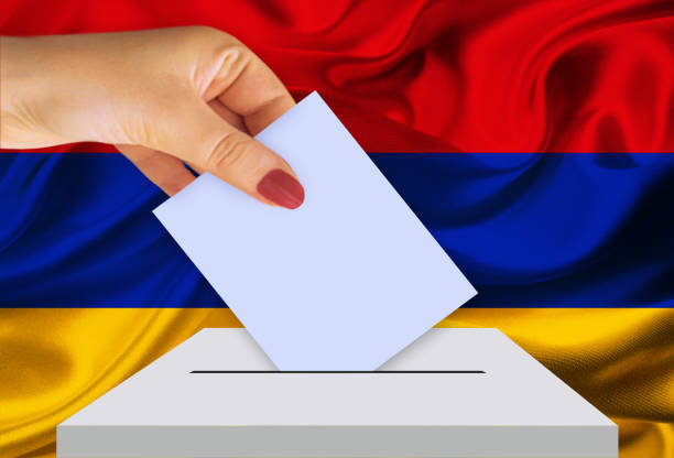 istock Ballot box with national flag on background- ARMENIA 942385024