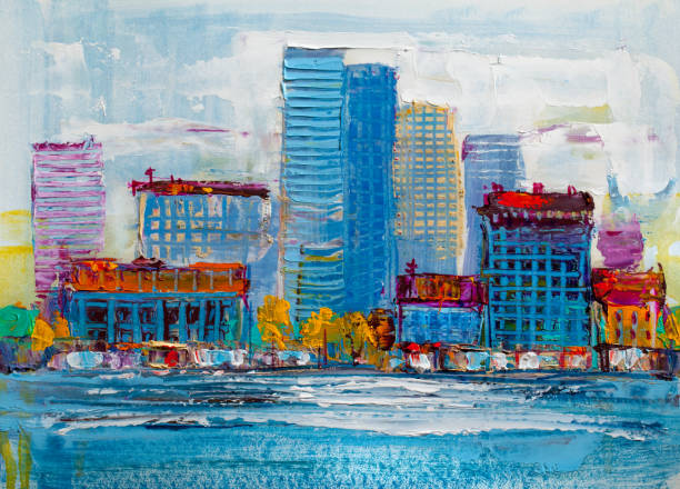 istock Abstract painting of urban skyscrapers. 942385140