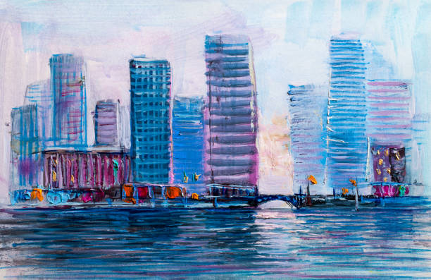 istock Abstract painting of urban skyscrapers. 942387420