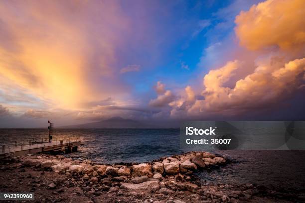 Mount Vesuvius With Dramatic Sunset Sky Campania Italy Stock Photo - Download Image Now