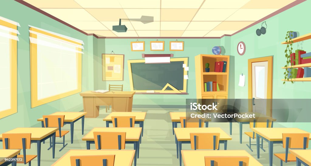 Ilustración de dibujos animados vector de aula de la escuela - arte vectorial de Salón de clase libre de derechos