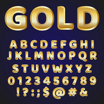 Golden Alphabet Vector Font Type Letters Numbers And Punctuation Marks ...