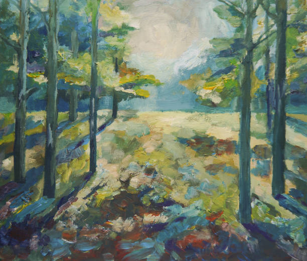 Painting beautiful summer forest