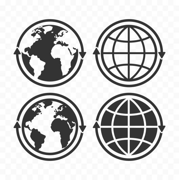 illustrations, cliparts, dessins animés et icônes de globe avec flèches concept jeu d’icônes. symboles de planète terre et les flèches d’icône - géographie physique