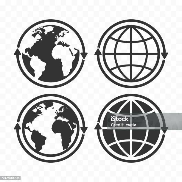 Globe With Arrows Concept Icon Set Planet Earth And Arrows Icon Symbols Stock Illustration - Download Image Now