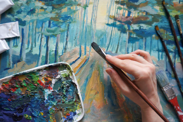 istock Painting beautiful winter forest 942403534