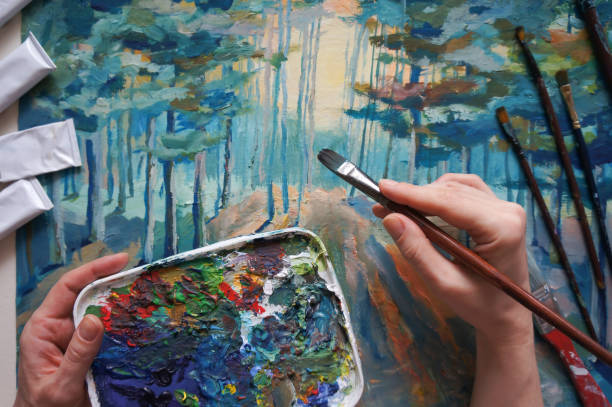 istock Painting beautiful winter forest 942403580