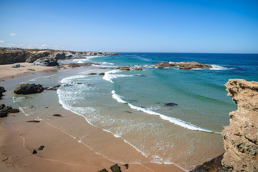 Image of picturesque seascape with abandoned beach in Porto Covo in Portugal