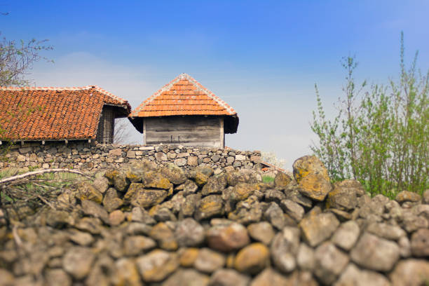 old Serbian house with a stone fence