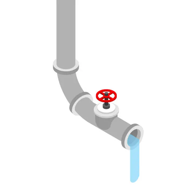 Vector illustration of Drain pipe isolated. Sewerage. Tapping water supply.