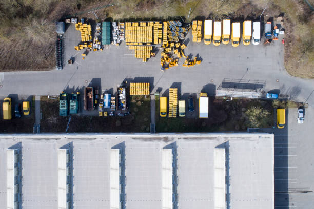 istock Distribution logistics building and industrial area - aerial view 942425524