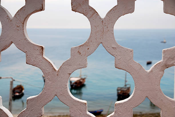 Italy. Minturno. A window with a view of the sea.