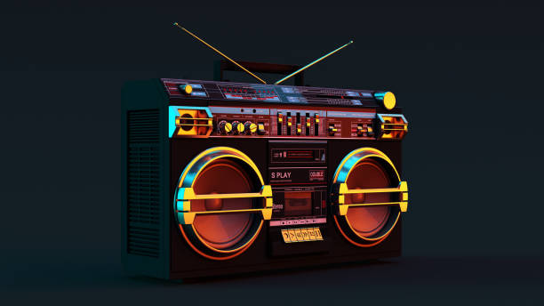 Boombox Moody 80s lighting Boombox Moody 80s lighting 3d illustration stereo photos stock pictures, royalty-free photos & images
