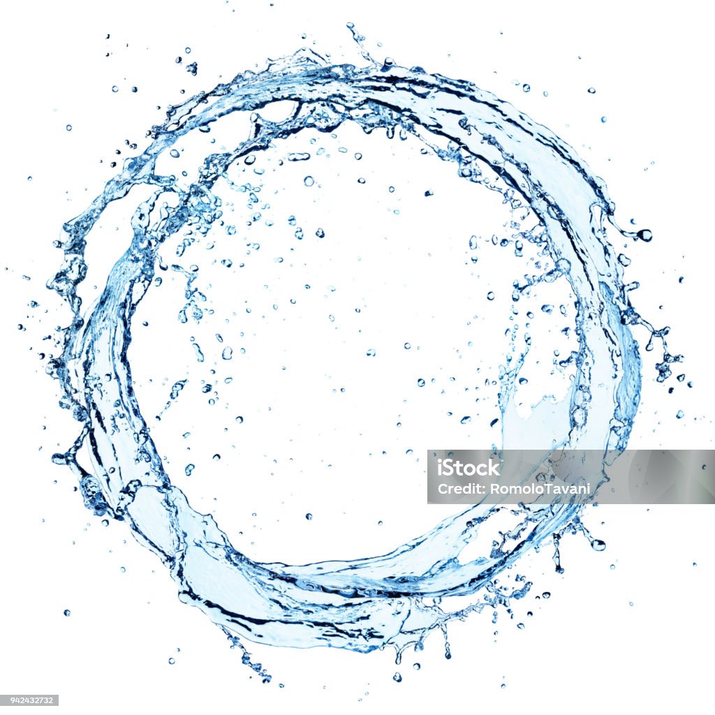 Water Splash In Circle - Round Shape On White Freeze of splashing water swirl Water Stock Photo