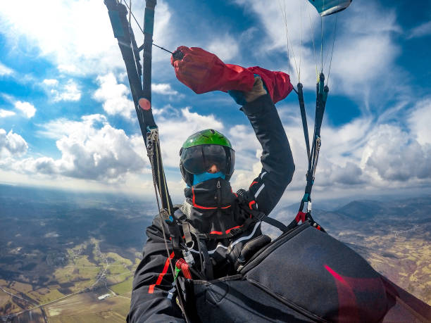 istock Adult Paraglider Taking a Selfie While Gliding 942433542
