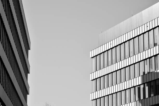istock Modern city office building exterior. Black and white. 942436440