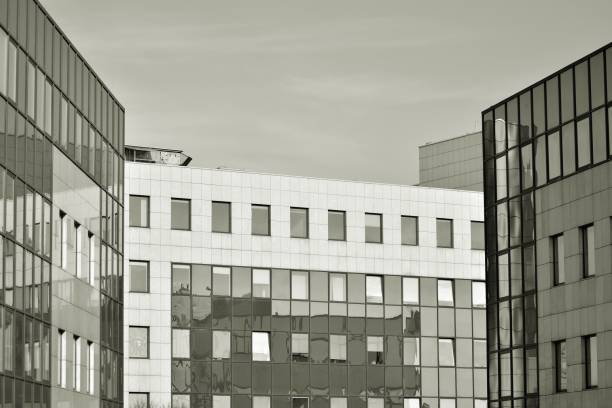 istock Modern city office building exterior. Black and white. 942440278