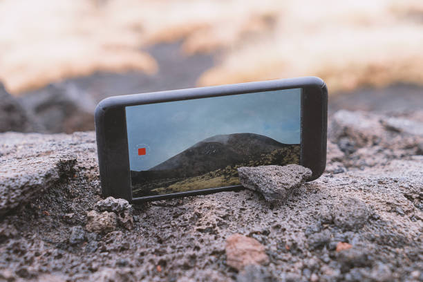 Close up screen of smartphone device shots time lapse video with landscape travel and smartphone concept