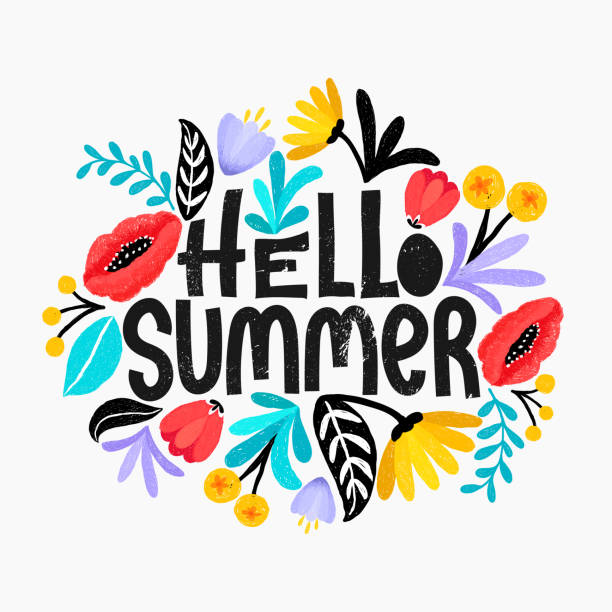 istock Hello Summer vector illustration, background. Fun quote hipster design   or label. Hand lettering inspirational typography poster, banner. Floral digital sketch style design. Cute bright flowers. 942443260