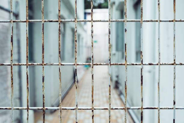Iron bar fence with old street