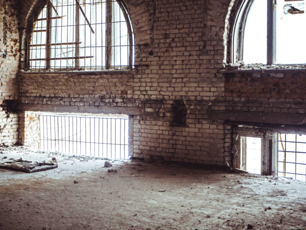 istock interior of the abandoned mansion, room with window 942452156